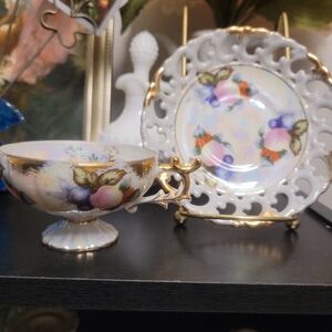 Iridescent Teacup and Saucer Set